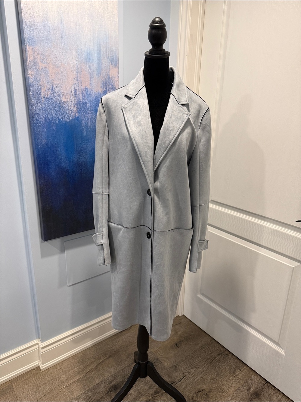 Zara Light Gray/Blue Women's Long Trench Coat